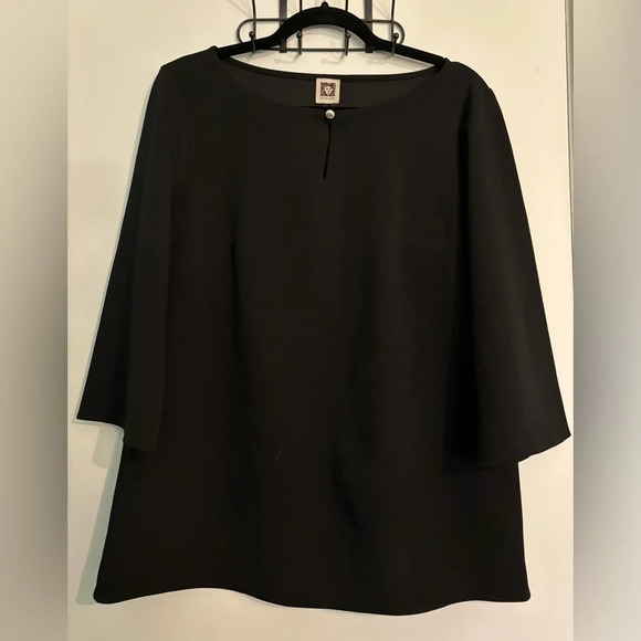 Anne Klein Womens Boxy Fit 3/4 Sleeve Black Top Button Keyhole Accent Sz Small‎ - Picture 1 of 9